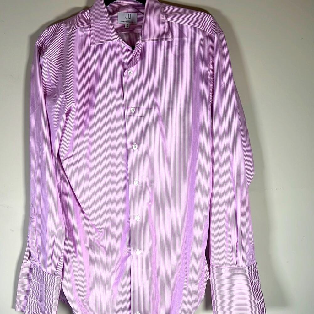 Alfred Dunhill men’s cuflinks shirt in pink and white. Designed in England.